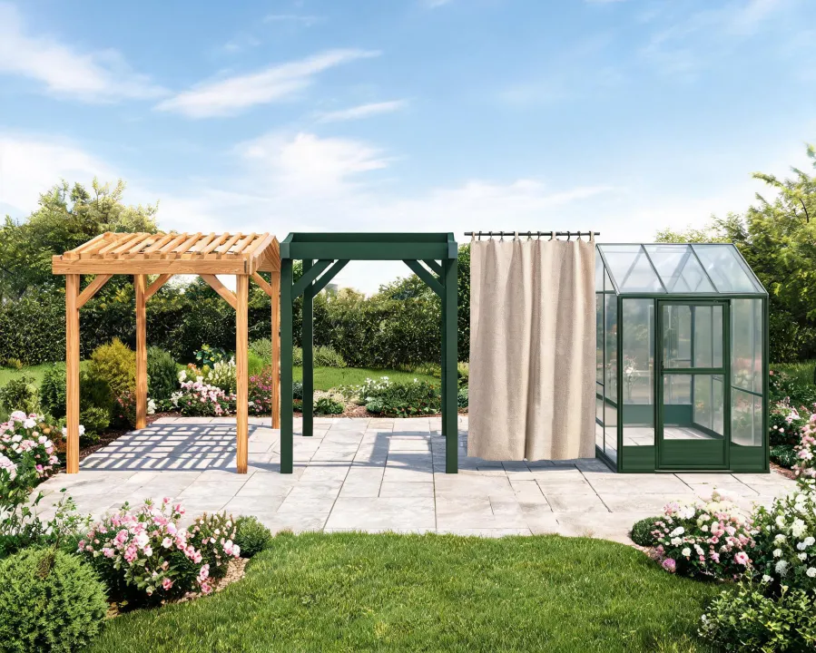 Backyard Discovery pergola and gazebo finishes arranged for outdoor planning
