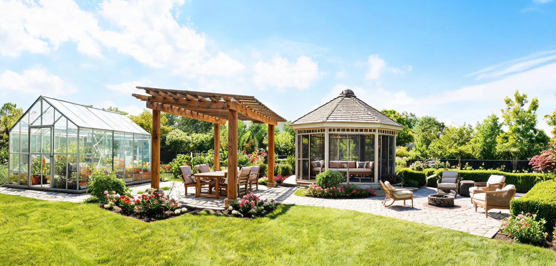 Backyard structures used across residential and commercial outdoor spaces