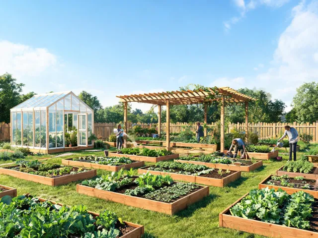 Community garden greenhouse and shade structure